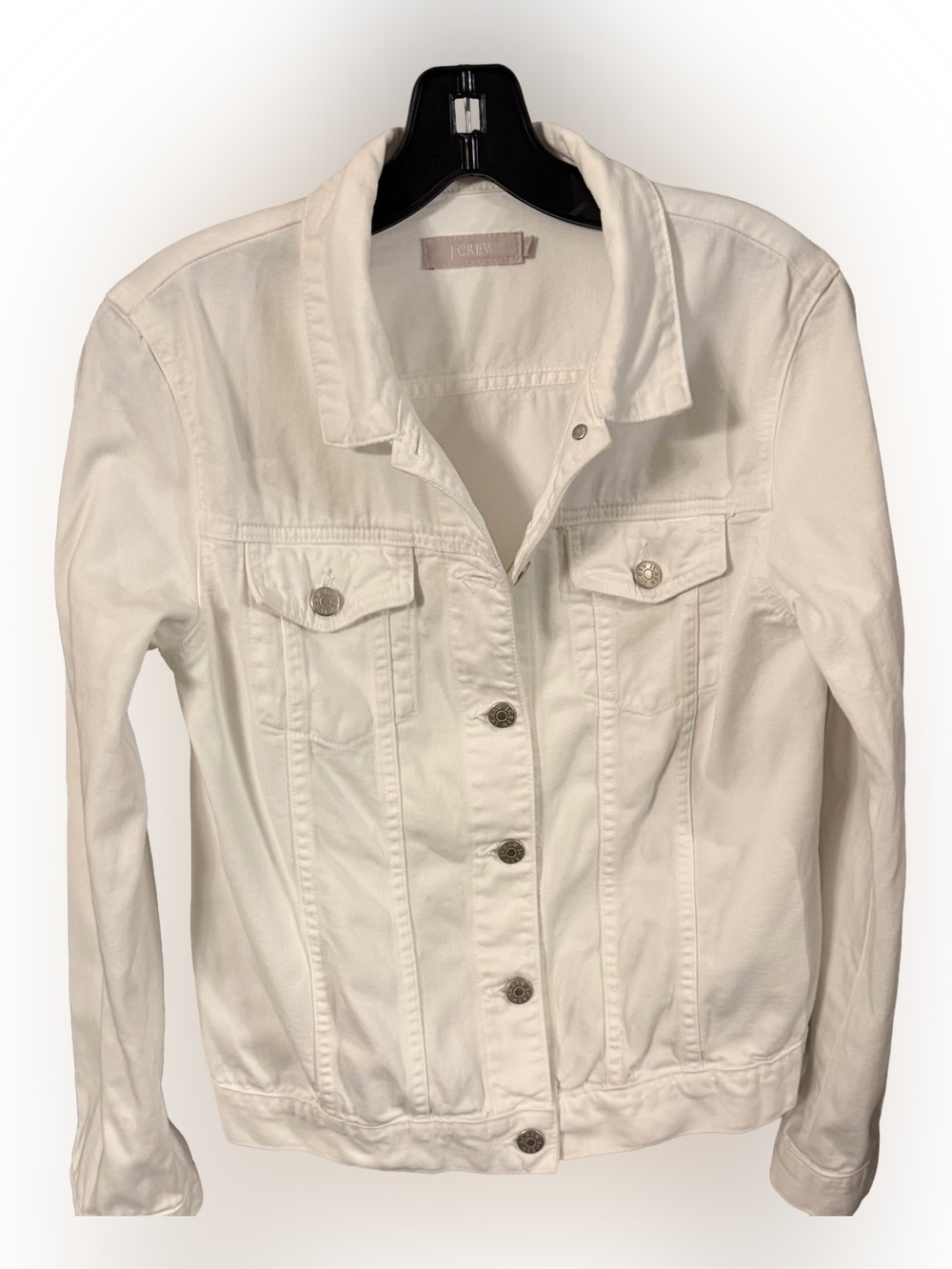 J.Crew Women’s Classic White Denim Jacket Silver Buttons Pockets Sz S